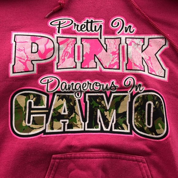 Gildan Womens Hoodie Sweatshirt Small Pullover Graphic Print Pink Drawstring - Picture 8 of 12